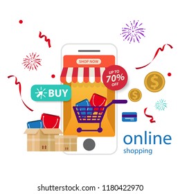 e-commerce sales, online shopping, digital marketing. vector illustration