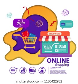 e-commerce sales, online shopping, digital marketing. vector illustration