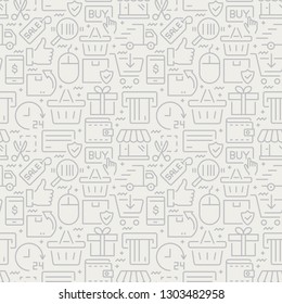 E-commerce seamless pattern with thin line icons