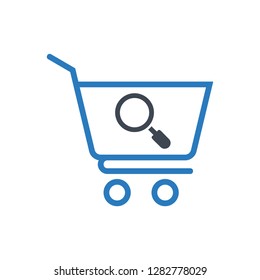 E-commerce searching icon - Cart and search icon - Blue