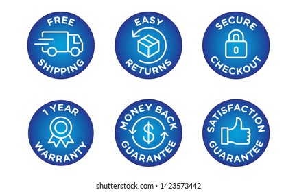 E-commerce security badges risk-free shopping icons set