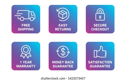 E-commerce security badges risk-free shopping icons set