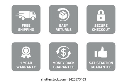E-commerce security badges risk-free shopping icons set
