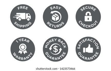 E-commerce security badges risk-free shopping icons set