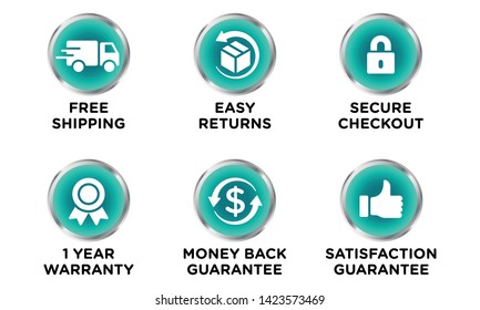 E-commerce security badges risk-free shopping icons set