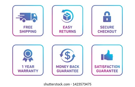 E-commerce security badges risk-free shopping icons set