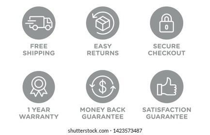 E-commerce security badges risk-free shopping icons set