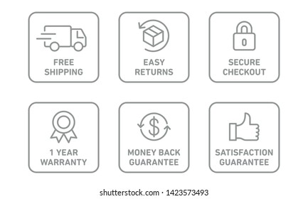 E-commerce security badges risk-free shopping icons set