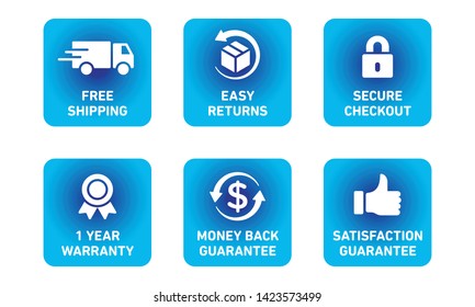 E-commerce security badges risk-free shopping icons set