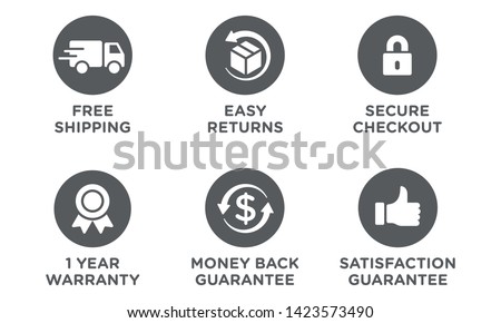 E-commerce security badges risk-free shopping icons set