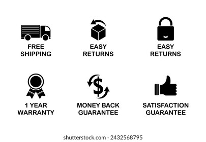 E-commerce Security and Free Shipping Icons Vector