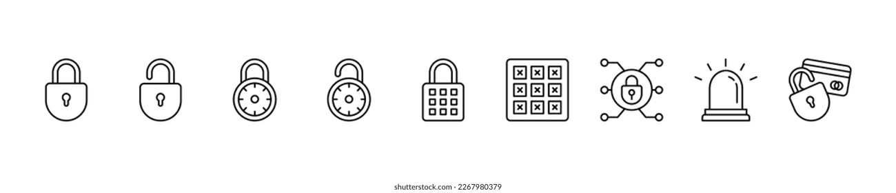 e-commerce security outline set icon