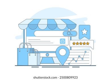 E-commerce seo audit concept with website ranking, e-commerce SEO for search engine optimization on commercial website pages. Digital marketing strategy, analytics in e-commerce traffic growth.