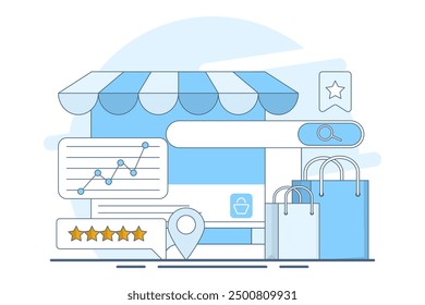 Concepto de auditoría de SEO de comercio electrónico con clasificación de Sitios web, SEO de comercio electrónico para la optimización de motores de búsqueda en páginas de Sitios web comerciales. Estrategia de marketing digital, análisis en el crecimiento del tráfico de comercio electrónico.