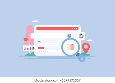 eCommerce SEO, Digital marketing for eCommerce website, Website SEO optimization, SEO maps - vector illustration with icons