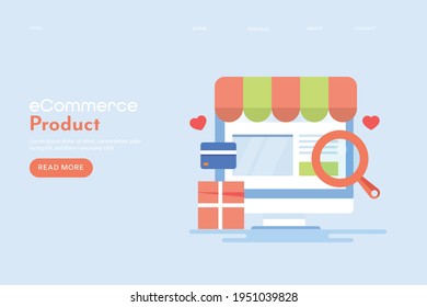 eCommerce SEO, product SEO, digital store, eCommerce marketing - conceptual flat design landing page template