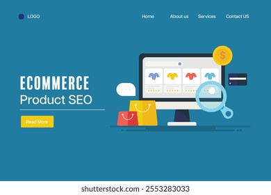 eCommerce SEO, products added to search engine result page, eCommerce search - vector illustration landing page