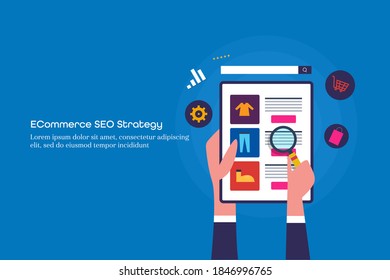 Ecommerce SEO, SEO strategy, Ecommerce website marketing, Product SEO - conceptual flat design vector illustration