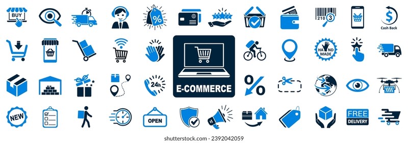 E-commerce set icon, shopping icons, set shop sign - stock vector