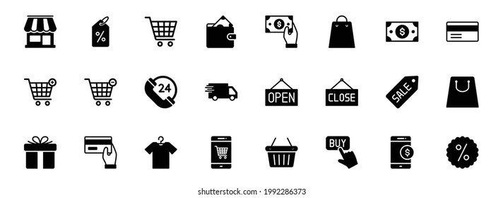 E-commerce set icon. shopping Outline web icons set vector