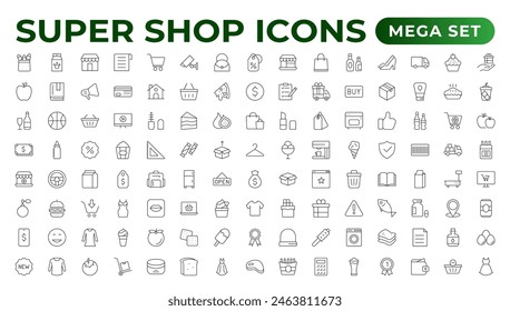 E-Commerce set of web icons in line style. Online shopping icons for web and mobile app. Business, mobile shop, digital marketing, bank card, gifts, sale, delivery. Vector illustration