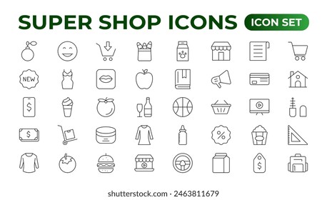 E-Commerce set of web icons in line style. Online shopping icons for web and mobile app. Business, mobile shop, digital marketing, bank card, gifts, sale, delivery. Vector illustration