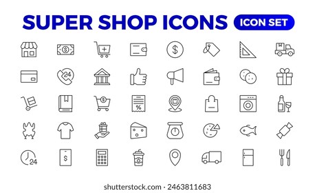 E-Commerce set of web icons in line style. Online shopping icons for web and mobile app. Business, mobile shop, digital marketing, bank card, gifts, sale, delivery. Vector illustration