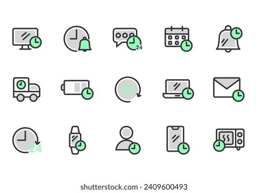 E-Commerce set of web icons thin outline green  icons pack. Online shopping icons for web and mobile app. Business, mobile shop, digital marketing, bank card, gifts, sale, delivery. Vector illustratio