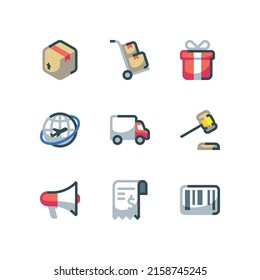 eCommerce shipping icon set with box and package vector icons