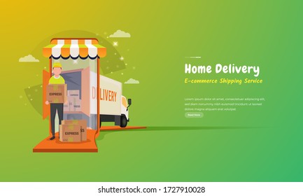 E-commerce shipping service for free delivery or sending package to your home