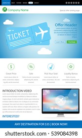 E-commerce Shop Airplane Tickets Sale Website Design Template Layout Vector Illustration
