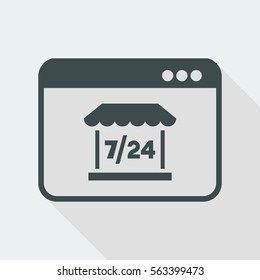 E-commerce shop open 7/24 - Vector flat icon