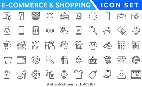 Iconos de comercio electrónico y línea de compras. Trazo Editable. Pixel perfecto.