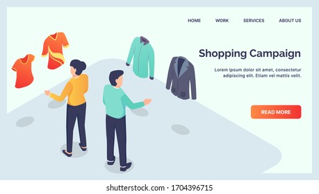 ecommerce shopping campaign for website landing homepage with isometric style