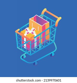 E-commerce shopping cart, shopping festival promotion, vector illustration