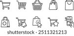 E-Commerce and Shopping Cart Icon Set | 10 Minimalist Line Icons for Online Retail, Shopping Baskets, Carts, Bags, and Mobile Purchases | Perfect for Web Design, Apps, and Digital Marketplaces