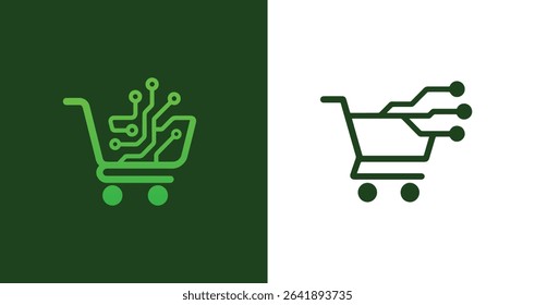 E-commerce shopping cart logo with a circuit board design