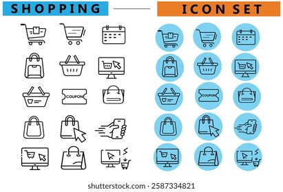 E-commerce shopping cart. Online shopping and delivery elements. E-business symbol icons vector illustration.