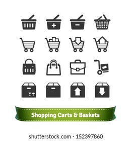 E-commerce Shopping Carts and Baskets. Shopping Bags and Merchandise Boxes