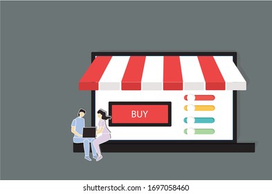 Concepto de compra de comercio electrónico. Diseño creativo de ideas. Ilustración vectorial plana para plantilla, folleto o presentación.