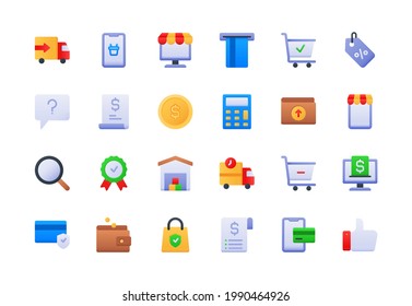 Juego de iconos de degradado de compras de comercio electrónico
