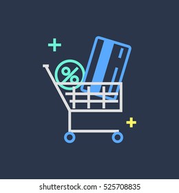 E-commerce and shopping icon. Modern minimal linear design. Illustration of innovations and Internet of things. Green home and technologies.