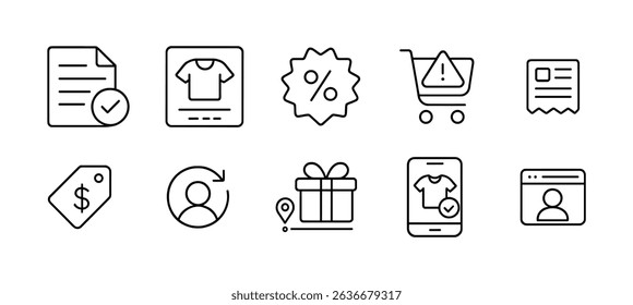 E-commerce shopping icon set. outline icons for online retail, sales, and cart symbols