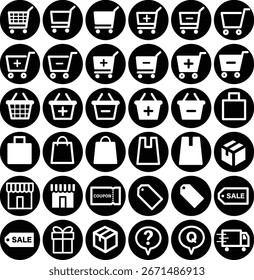 E-Commerce-Einkaufssymbole mit Circle-Hintergrund-Vektorsatz