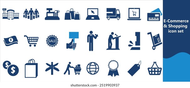 E-commerce and shopping icons set, business, delivery, e-commerce, retail, trade, discount, shop, service, sale, illustration