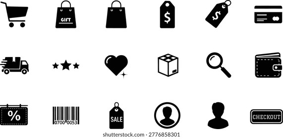 Ecommerce shopping icons set with cart payment delivery store interface symbols