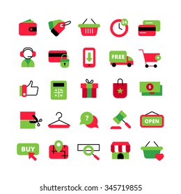 E-commerce and shopping  icons set with shopping cart and payment symbols flat isolated vector illustration 