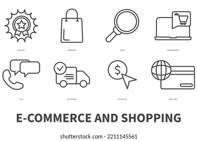 E-commerce and shopping icons set. Set of editable stroke icons.Vector set of E-commerce and shopping