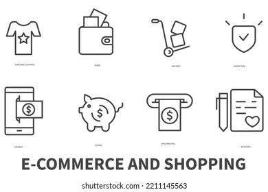 E-commerce and shopping icons set. Set of editable stroke icons.Vector set of E-commerce and shopping