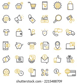 Juego de iconos de comercio electrónico y compras. Conjunto de iconos de trazo editables.Conjunto vectores de comercio electrónico y compras